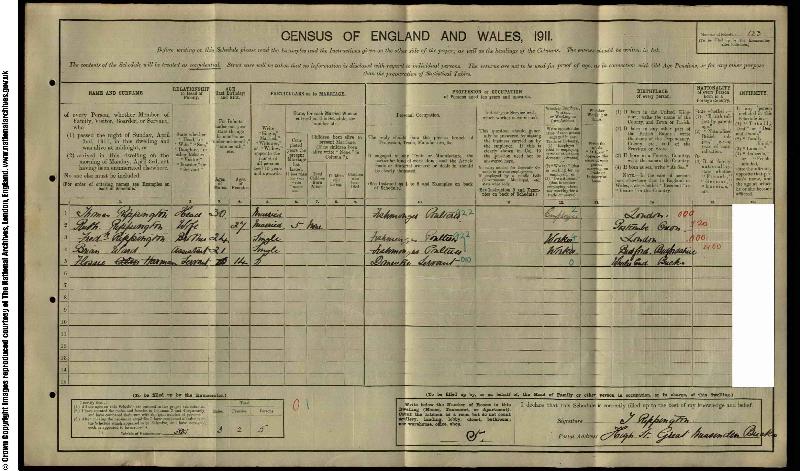 Rippington (Thomas Emmanuel) 1911 Census